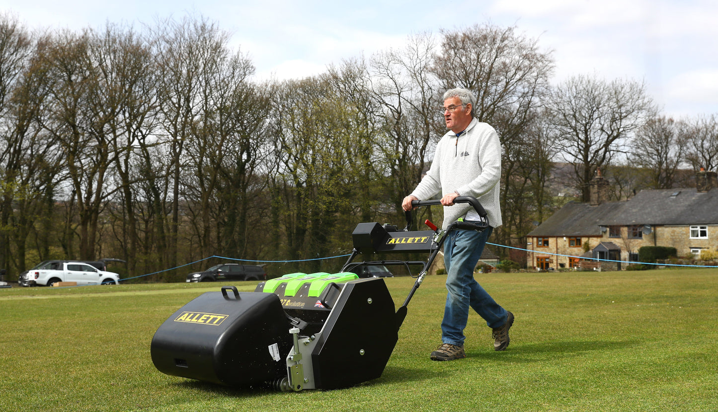 Allett C27E Evolution Battery Cylinder Reel Mower (Power-unit with Grassbox)