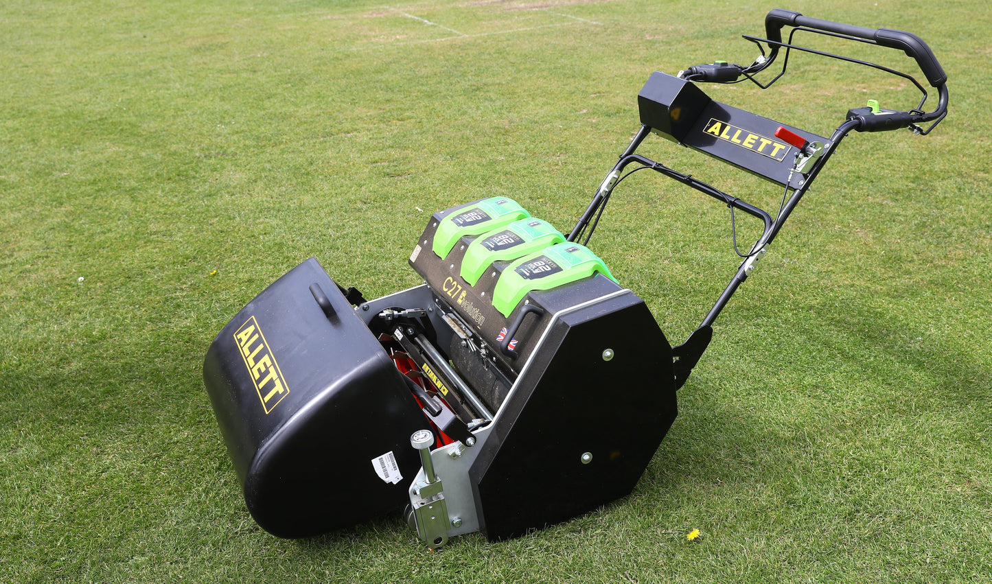 Allett C27E Evolution Battery Cylinder Reel Mower (Power-unit with Grassbox)