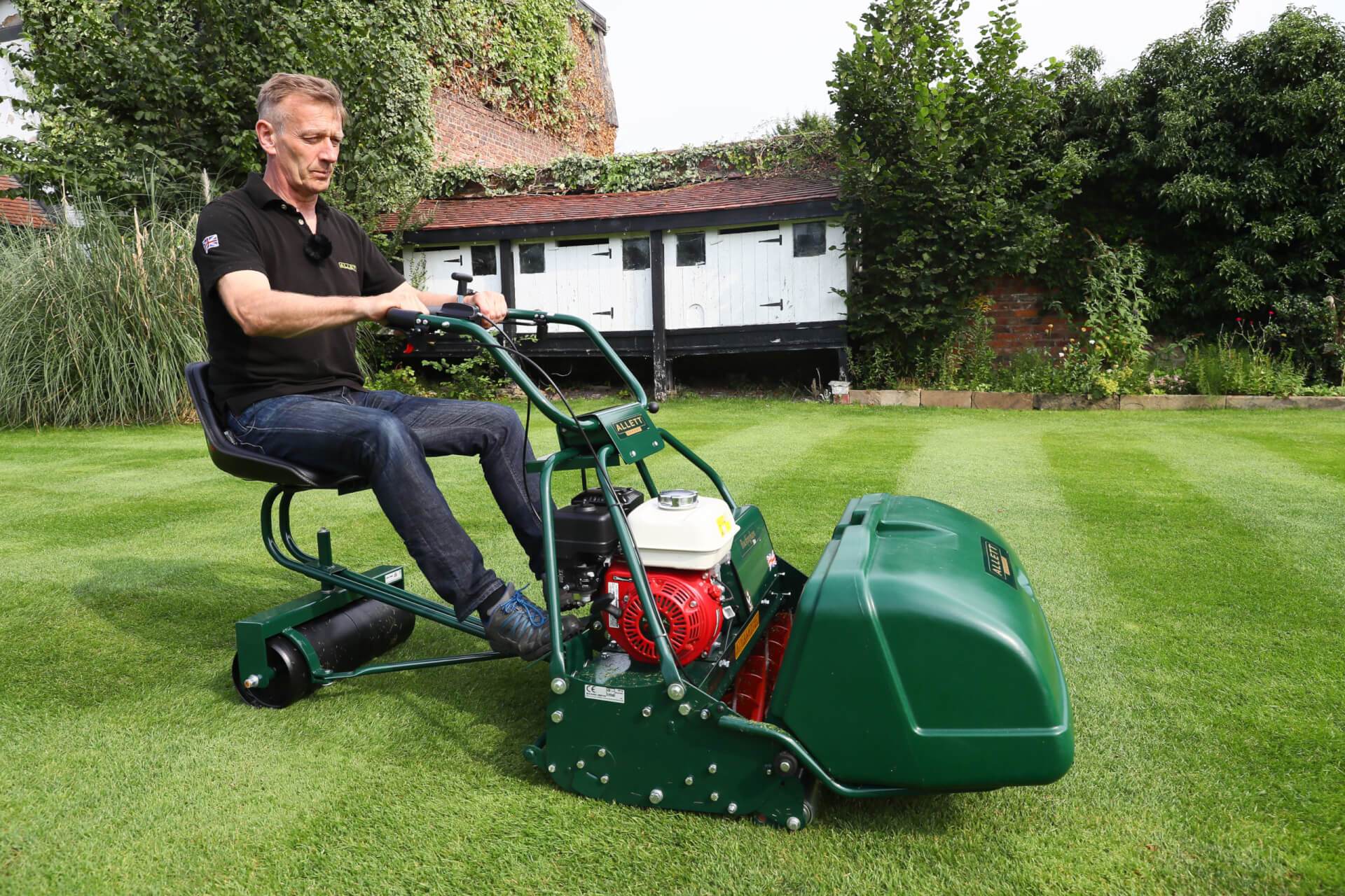 Load video: Creating a beautiful lawn with the Allett Kensington 14B, 17B+20B Cylinder Lawn Mower