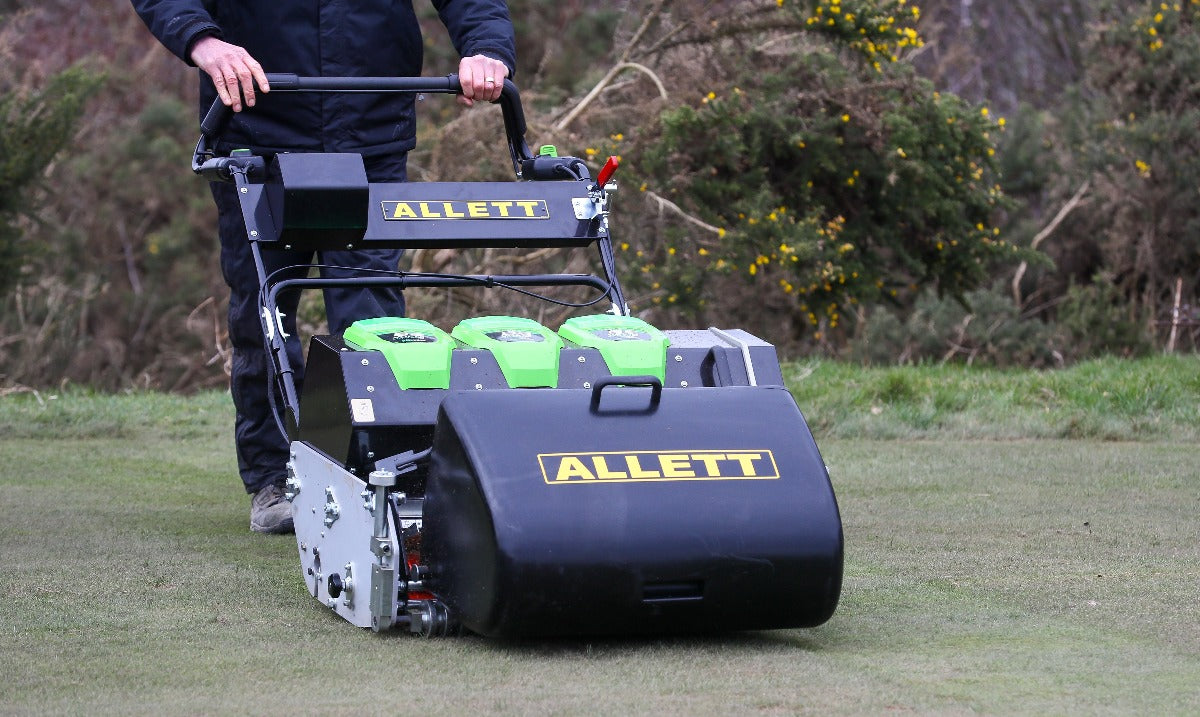 Allett C27E Evolution Battery Cylinder Reel Mower (Power-unit with Grassbox)