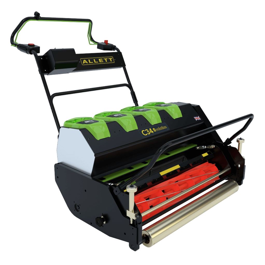 Allett C34 Evolution Battery Cylinder Reel Mower (Power-unit with Grassbox)