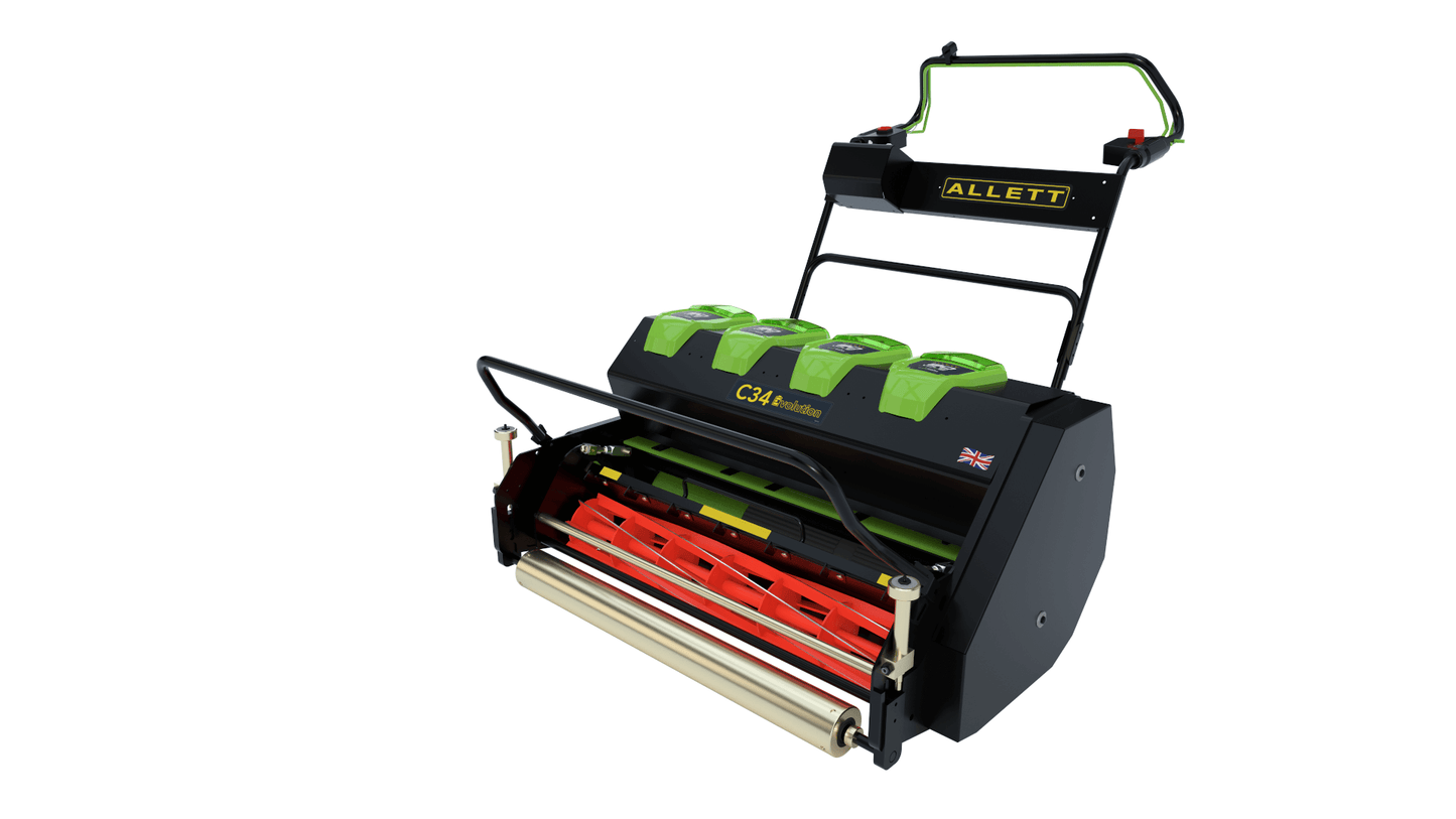 Allett C34 Evolution Battery Cylinder Reel Mower (Power-unit with Grassbox)