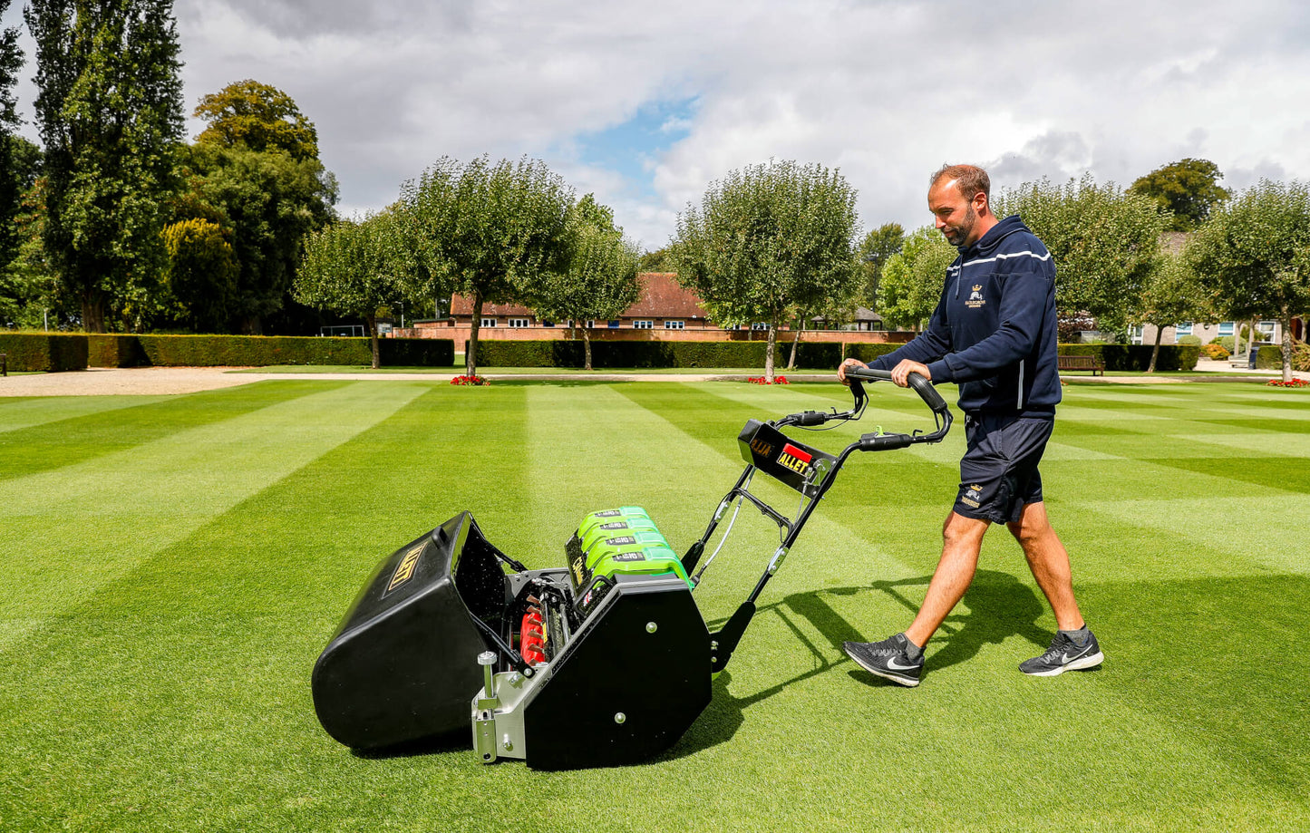 Allett C34 Evolution Battery Cylinder Reel Mower (Power-unit with Grassbox)