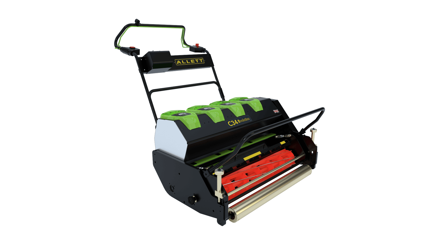 Allett C34 Evolution Battery Cylinder Reel Mower (Power-unit with Grassbox)