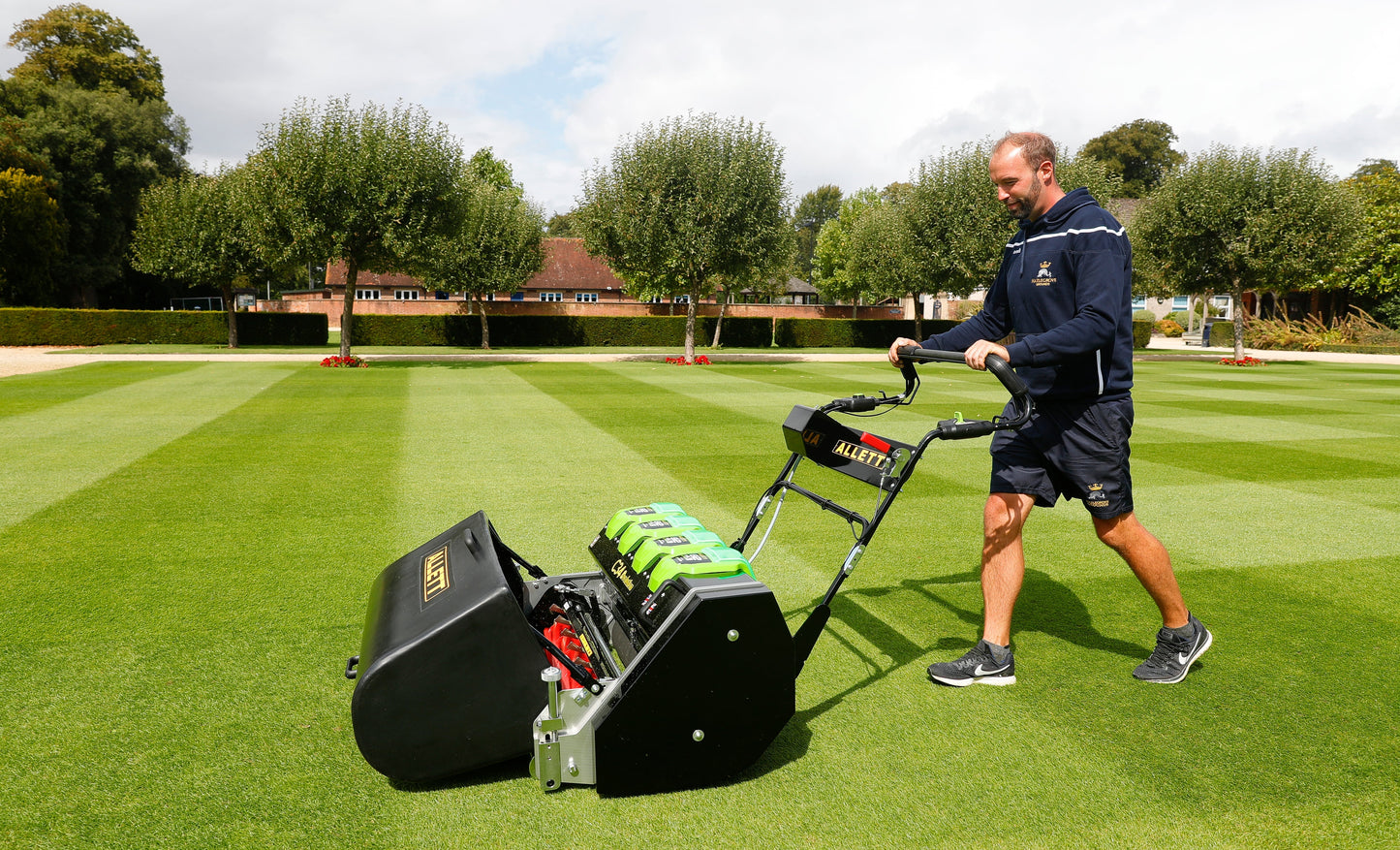 Allett C34 Evolution Battery Cylinder Reel Mower (Power-unit with Grassbox)